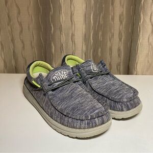 Hey Dude Wally Youth Stretch Boy's 3 Loafers Navy Blue Gray Sneakers 130132556